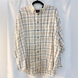 Roundtree & Yorke Tan and White Plaid Shirt